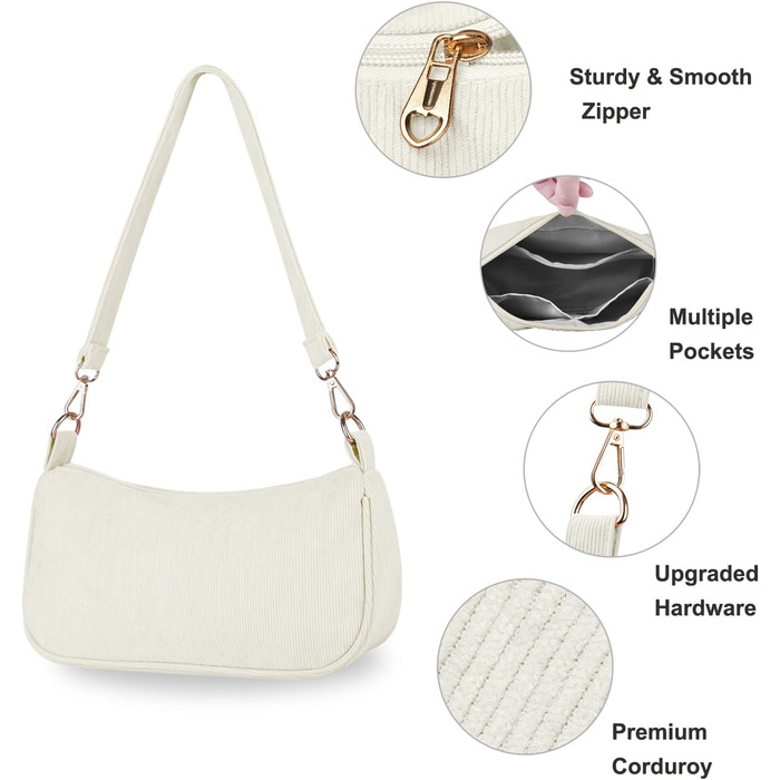 Сумка жіноча FITDON Cord Hobo бежевого кольору через плече, міні ретро сумка Y2K з 3 знімними ремінцями