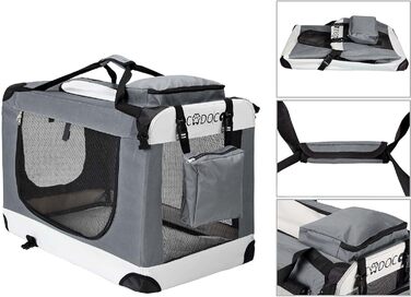 Кія для собак XXL 90x60x66 см, складана, дихаюча, міцна, сіра - переноска для собак, транспортна сумка