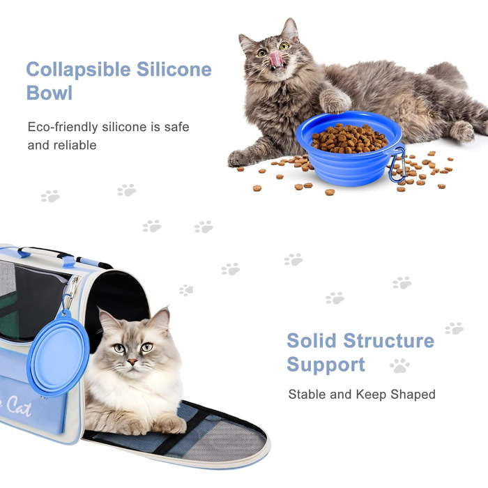 Рюкзак для тварин з сіткою, складаний рюкзак для кота/собаки з мискою для подорожей, водонепроникний оксфорд, до 15 кг, блакитний