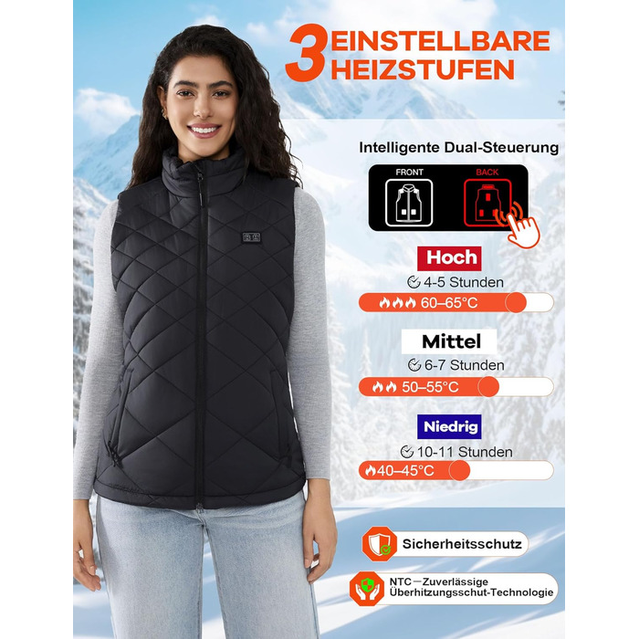 Електрична гріюча жилетка для жінок, 18400mAh, 7.4V, тепла степна жилетка на зиму, чорна (M)