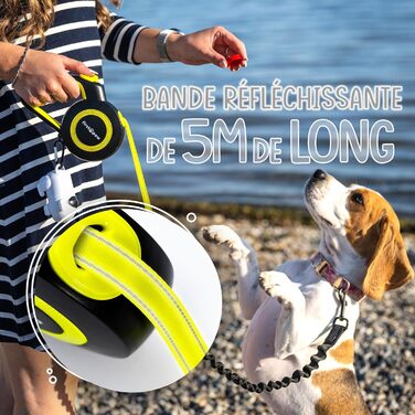 Висувна поводок для собак Rollleine 5м з функцією зупинки - зручний поводок для прогулянок - для собак маленьких порід та середніх до 20кг - жовтий