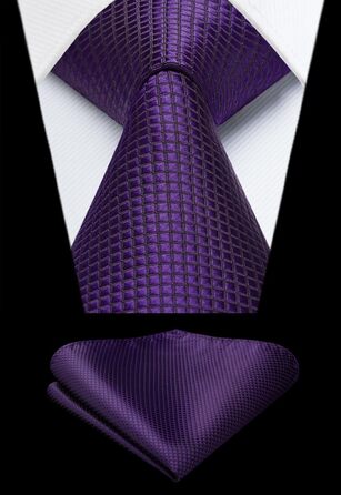 HISDERN Комплект краватки та нагрудного хустинки для чоловіків, в клітинку, елегантний, класичний (фіолетовий)