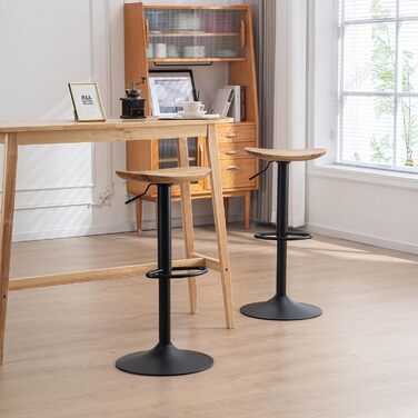 Kidol Adjustable Height Solid Wood Bar Stool with 360° Swivel - Industrial Modern Design for Kitchen Counter - Black