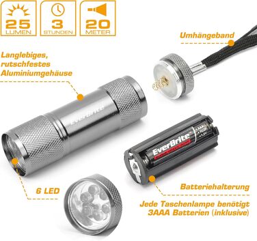 Набір з 18 LED ліхтариків EverBrite для дітей з ремінцем і батарейками AAA – кишеньковий ручний ліхтар для екстрених ситуацій, кемпінгу, подарунків гостям