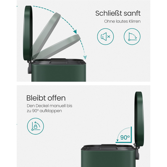 Відро для сміття SONGMICS 50 л, з педальним механізмом, сталеве, з м'яким закриттям, для кухні (Vintage Green)