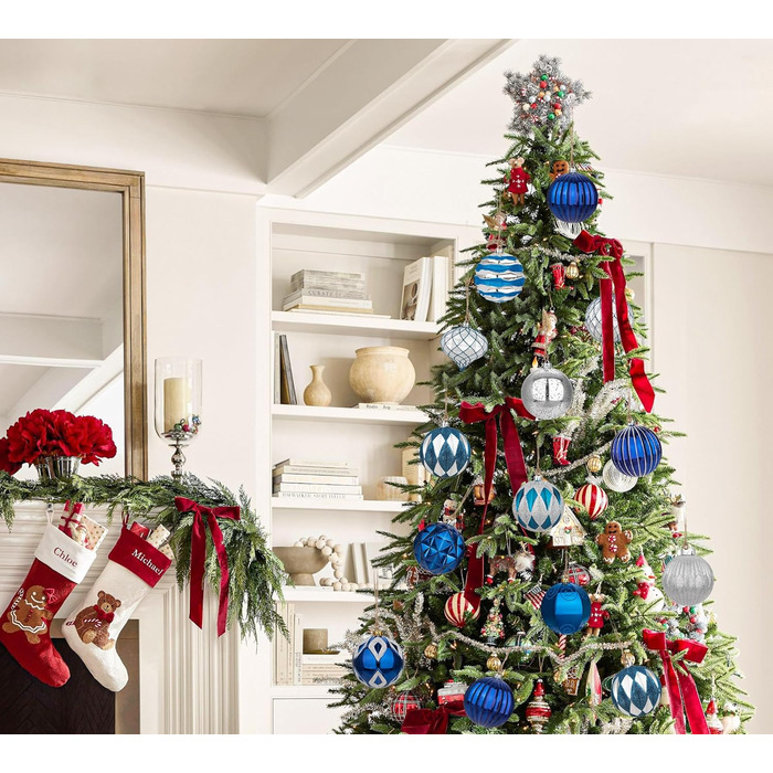 Набір 12 шт. ялинкових кульок 10 см, великі, ударостійкі, блакитні, з гачками