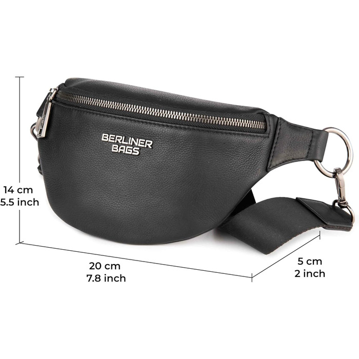 Berliner Bags преміум поясна сумка Mona з натуральної шкіри, через плече, кросбоді, чорна, M