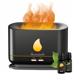 Ультразвуковий зволожувач повітря Aromaholik з ефектом вогню, без BPA, з таймером, LED-підсвіткою та USB-портом