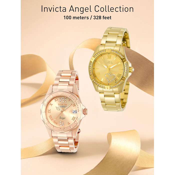 Жіночий кварцовий годинник Invicta Angel золотого кольору, сталь, 34мм