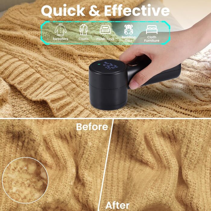 Електричний видалення ворсу Kssvzz: бездротовий зрізувач ворсу для одягу, 3 швидкості, LED-дисплей, USB-зарядка, 2 змінні леза