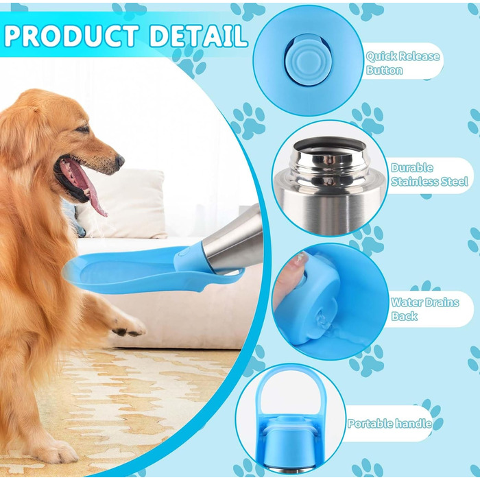 Фляга для собак Taozoey 750мл: водопоїльник для тварин, антибактеріальний, витікoзахисний, для подорожей, прогулянок, кемпінгу (зелений/блакитний)