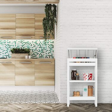 Relaxdays Bamboo Shelf, Standing Shelf with 3 Shelves, HxWxD: 76.5 x 46 x 29.5 cm, Compartment with Flap, Open, Kitchen & Bathroom, (White)