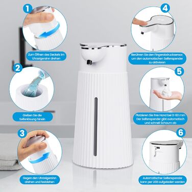 Електричний дозатор мила 400 мл з сенсором, автоматичний, настінний, 2 режими, USB, IPX6, білий