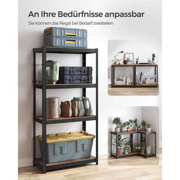 SONGMICS 4-Tier Adjustable Stand/Book/Storage Shelf - Vintage Brown & Black