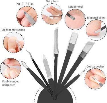 Набір для манікюру та педикюру Fingernagel 11 в 1 для товстих та врослих нігтів: кусачки, пилочки, інструменти для догляду за руками та ногами (чоловічі, жіночі, для літніх людей) з кейсом для подорожей