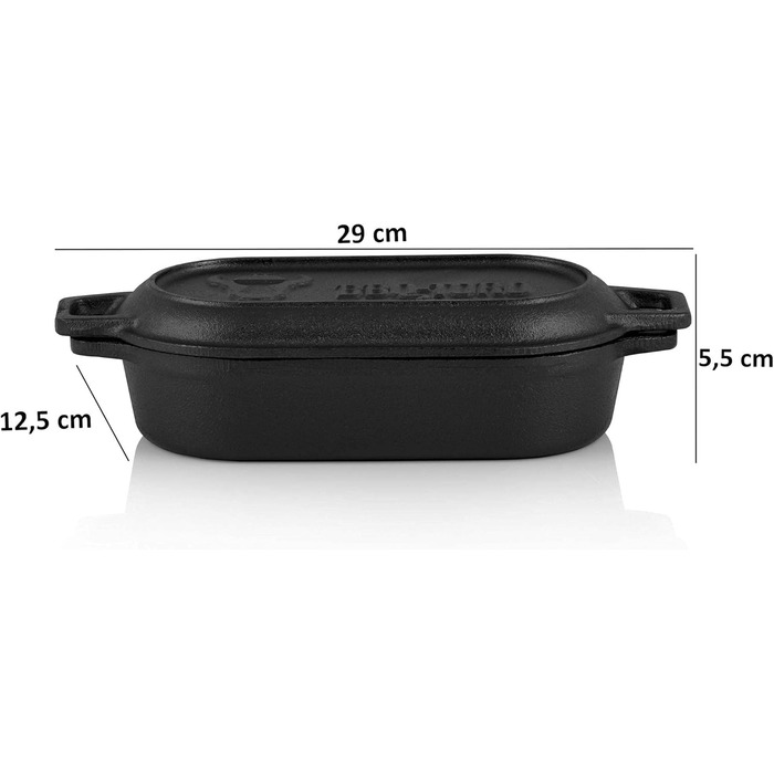 BBQ-Toro Чавунний гусятник 1 л, 29x12,5x5,5 см, вже прожарений, Dutch Oven, каструля для запікання та тушкування, ідеально для хліба й рагу