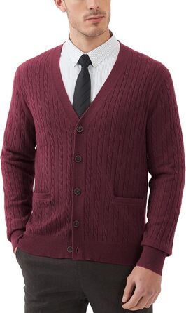Чоловічий кардиган Kallspin з вовняної суміші, в'язаний з косами, з ґудзиками та кишенями, XL, Бордовий