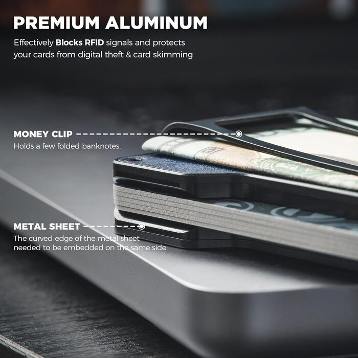 Кластинка для карт VULKIT з відділенням для грошей, чоловіча, металева, з AirTag, RFID захистом, тонкий дизайн, зелений (ретро шкіра, темно-синій)