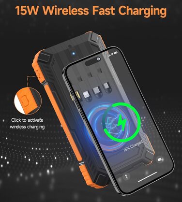 Портативний зарядний пристрій Solar Powerbank 56800 mAh з бездротовою зарядкою, 30W PD, 6 виходів, ліхтарик, велика ємність для кемпінгу та подорожей (Помаранчевий)