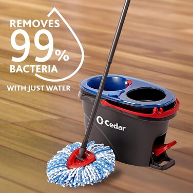 O-Cedar EasyWring Microfiber Spin Mop Refills, Floor Cleaning System with 2 Extra, Plastic, Rinseclean Spin Mop & Bucket + 2 Extra Refill Packs, RC