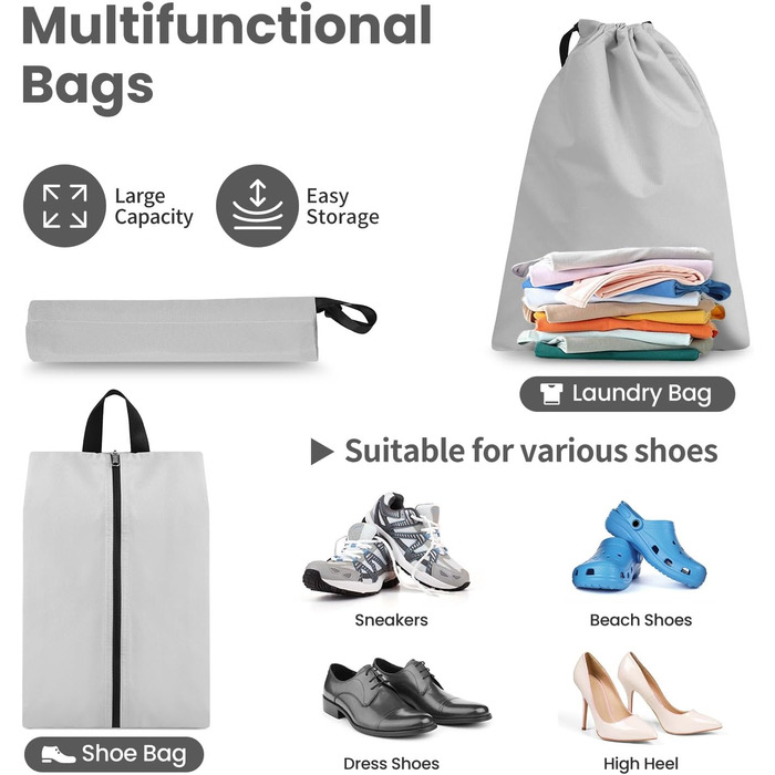 Набір кубиків-органайзерів для подорожей Prezon: 6 шт, сірий, з розширюваним сітковим вікном