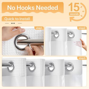 Набір штор для душу River Dream, бавовняна суміш, вафельна тканина, 180x188 см, білий з квітковим малюнком