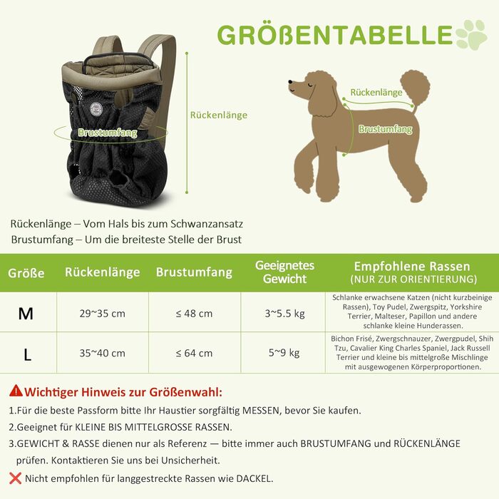 Рюкзак для собак Allsopets - легкий, дихаючий, зручний, з безпечною лінійкою, для подорожей, прогулянок на природі (оливковий, M)