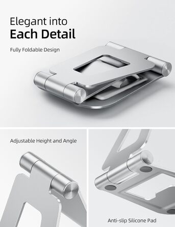 Алюмінієва подвійна складана підставка Nulaxy для iPad, планшетів та iPhone, регульований настільний тримач для Kindle, Pro/Air/Mini, чорний (B-Sрібло)