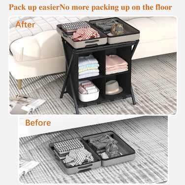 ABOXOO 2-Pack Luggage Rack with Storage, Guest Room, Folding, Holds up to 54.4 kg, Space-Saving Suitcase Rack for Guest Rooms, Bedrooms, Hotels, Black