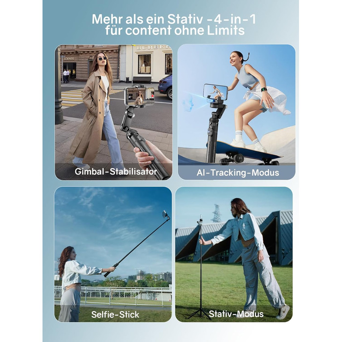Штатив для смартфона Rollei з автоматичним відстеженням обличчя та стабілізацією відео 360° | Gimbal для TikTok Live Streaming