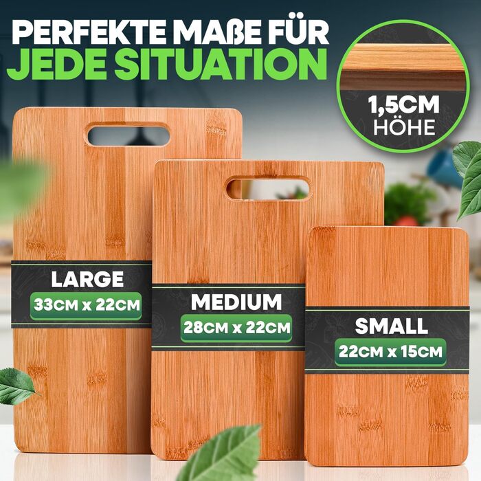 Loco Bird Cutting Board Set of 3 - 33x22cm / 28x22cm / 15x22cm - Wooden Cutting Board for the Kitchen - Knife-Friendly Wooden Cutting Board, Chopping Board, Kitchen Board, Kitchen Cutting Board Wood, Cutting Board