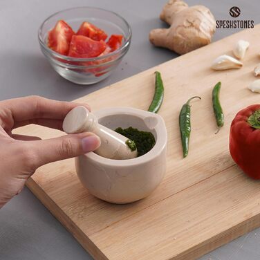 Набір мармурового ступки та пестика, 7,6 см, ручної роботи, для спецій, кухні та декору, подрібнювач для трав, млин для спецій (Verona, Small)