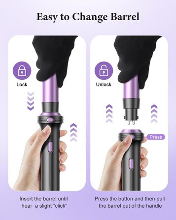 BESTOPE PRO Локкенстаб: Набір для створення локонів 5 в 1 з плойкою, термощіткою, 3 локкенстабами (9мм-25мм) для великих локонів, 13 температур, керлер для волосся з термозахисним покриттям, рукавичка, затискач, колір Nordlicht Lila