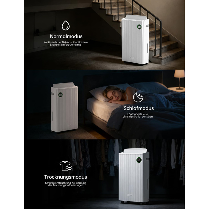 Електричний осушувач повітря 20L для підвалу та кімнат, тиха робота 39dB, таймер, шланг 1м, гарантія 10 років