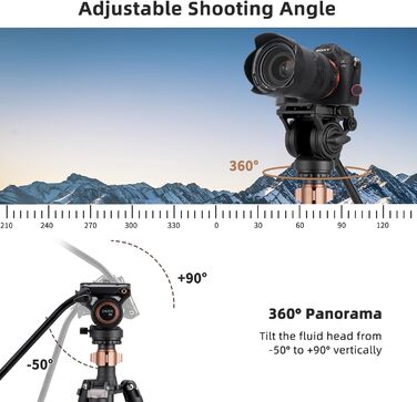 Штатив відео Cayer FP2450 з плинною головкою, 75 дюймів, алюміній, 4 секції, компактний, перетворюється на монопод, для DSLR, до 6 кг