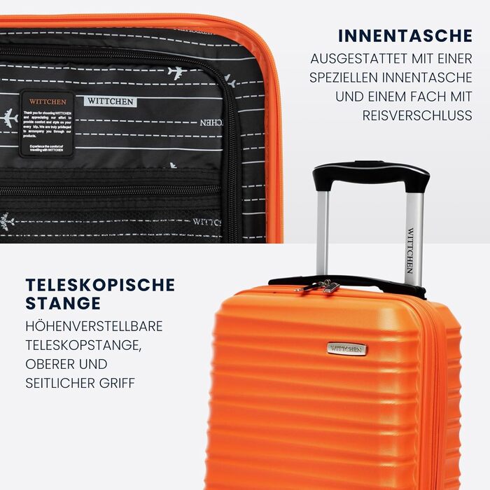 Чемодан на колесах WITTCHEN Groove Line L, чорний. Жорсткий корпус ABS, 4 колеса, кодовий замок, підходить для Lufthansa/Eurowings/Ryanair