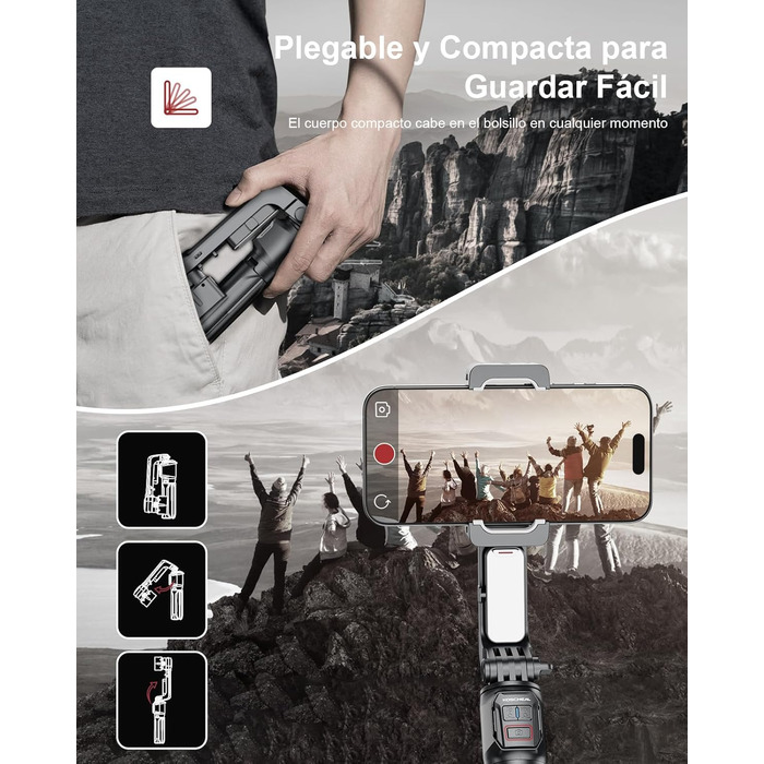 Штатив-стабілізатор KOSCHEAL A10 для смартфонів з підсвічуванням та пультом ДУ, 360° оберт, для iPhone та Android, для зйомки Vlogs та TikTok - Чорний