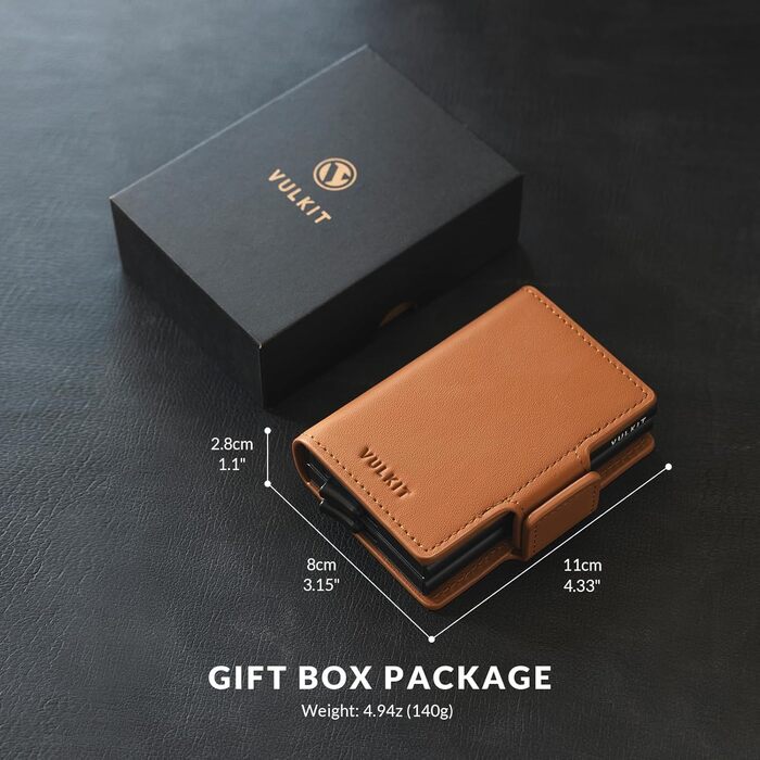 Чоловіче шкіряне картхолдер VULKIT з RFID захистом, для карток та грошових купюр (коричневий)