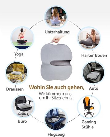 Подушка для сидіння Travel Ease з гелевою піною Memory Foam - ергономічна підтримка для офісу, авто та ігор (сірий)