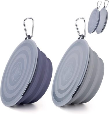 SLSON Складані годівниці для собак, 2 шт., годівниця з кришкою та карабінами, для вигулу, подорожей та повсякденного використання (L, haze purple cool gray)