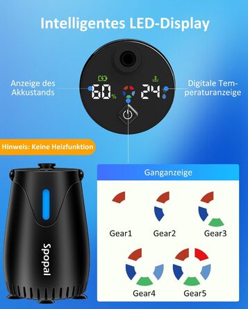 Camping душ Spopal з насосом 8000mAh, портативний, з вимірюванням температури, нічником, IPX8, для подорожей, поливу квітів, автомийки, миття тварин