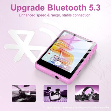 MP3 плеєр SWOFY 128GB Bluetooth 5.3, Рожевий - міні-плеєр з сенсорним екраном 2.4