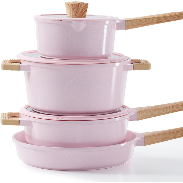 Набір посуду Keramik Topfset з гранітним покриттям, 7 предметів, рожевий, для індукційних плит