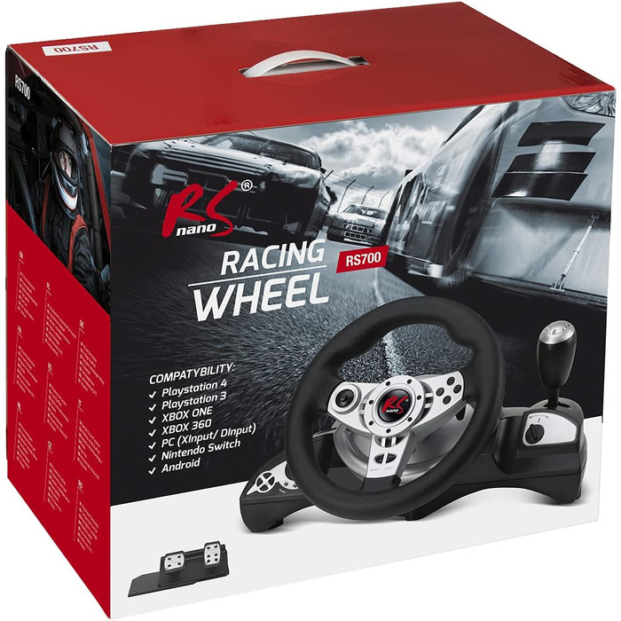 Ігрове кермо RS700 з педалями, газом та гальмом, 270° кут повороту, вібрація, сумісність з PS4/PS3/Xbox One/PC/Android