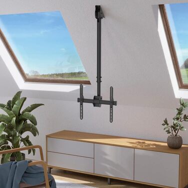 Hama TV Ceiling Mount - Adjustable, Tilting, Swivel, Foldable - Fits TVs 19-65 Inch - Black (Single)