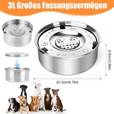 Миска для собак 3L без розливання, нержавіюча сталь, плаваюча годівниця, з неслизьким дном, для цуценят та кошенят, для здорового пиття
