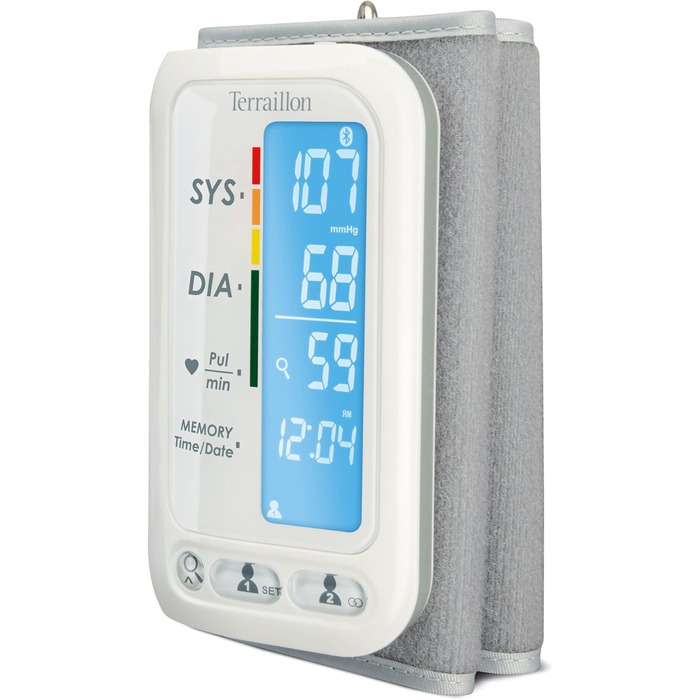 Тонометр Terraillon TensioSmart Bluetooth: вимірювання тиску та пульсу, 2 користувачі, 60 місця пам'яті, білий