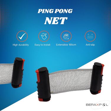 BERAXPOL Набір для настільного тенісу преміум-класу, портативний, з висувною сіткою | 3 м'ячі | Сумка для перенесення | Сімейний відпочинок | Подарунок