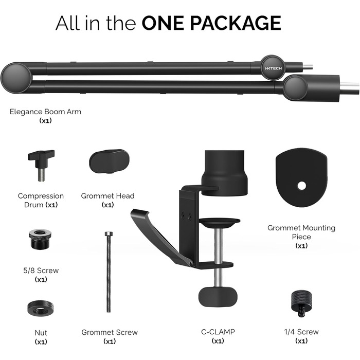 Кріплення для мікрофона IXTECH: сумісне з HyperX Quadcast, Rode, Shure SM7B, Blue Yeti. Настільний штатив для студійного мікрофона, подкастингу, стримінгу. Елегантна модель, високий профіль