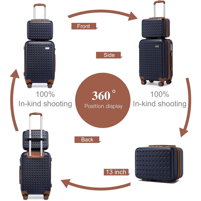 Валіза-тележка KONO з жорстким корпусом, 76x50x31 см, білий (блакитний, косметичка)